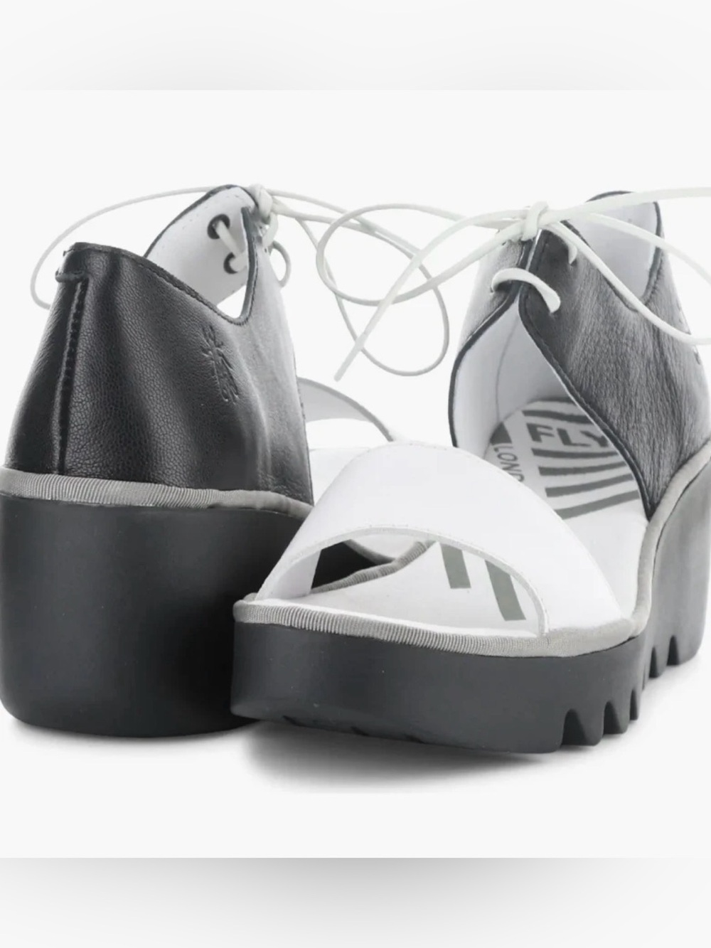 Fly London Women's BILU Lace-up Wedge Sandals 42 11 11.5 Black White